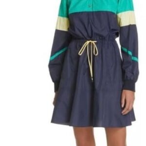 Tibi Green and Blue Raglan Long Sleeve Dress